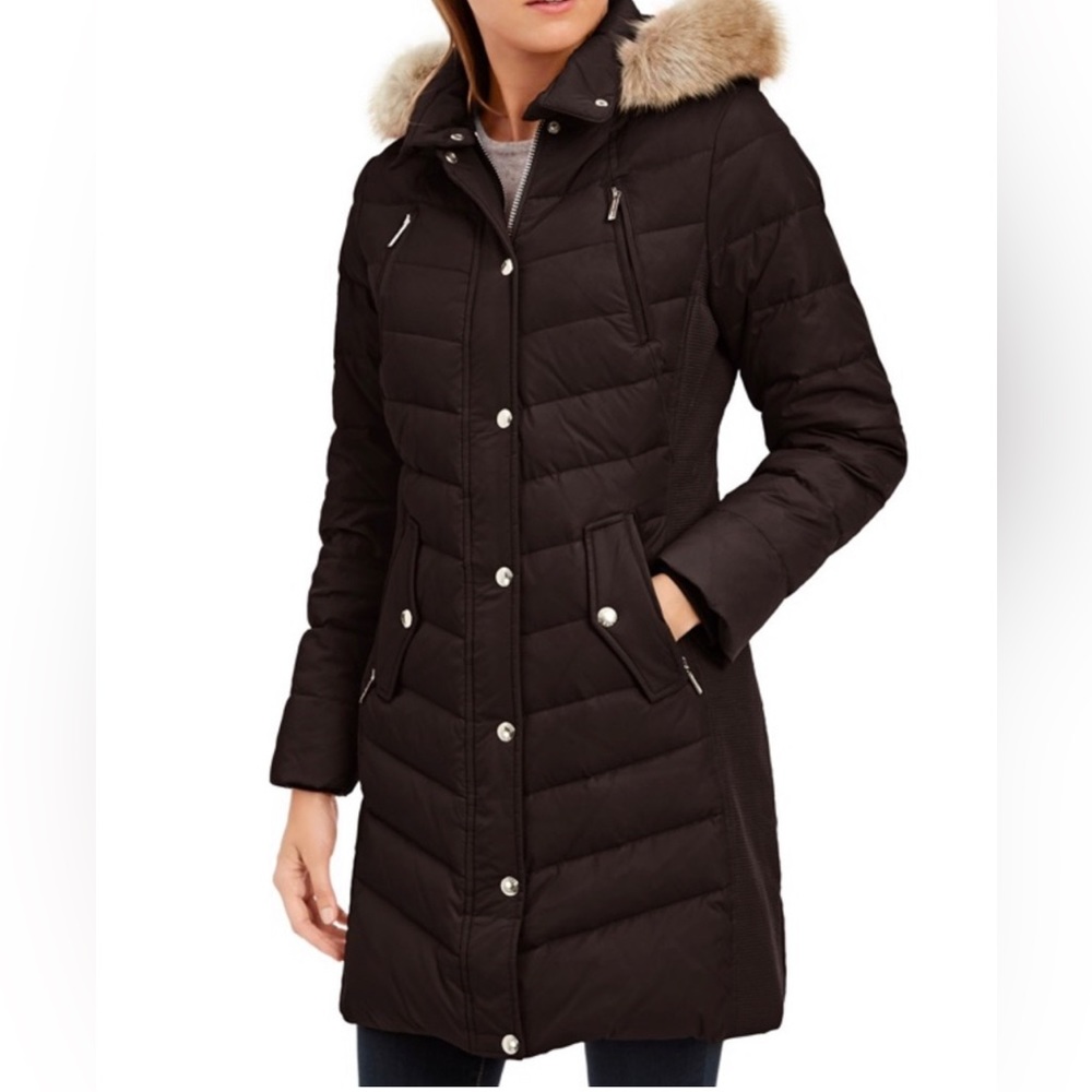 Michael by Michael Kors Brown Long Puffer Coat